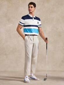 Summer Outing Top, Color-Block Pattern, Men's Standard Size POLO Shirt, Classic Multi-Color Striped Print Pattern, Pattern Design, Daily, Office Casual Business Style Top - Multicolor - View 2