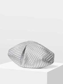 MOTF WOMEN'S FASHION PLEATED CLUTCH BAG, EXQUISITE SIMPLE SILVER WOVEN PATTERN PU BAG, FOR DAILY, DATING, VACATION, SHOPPING, COMMUTING - Silver - View 2