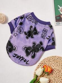 PETSIN 1 Pc Pet Cat/Dog Fleece Purple Black Bear Graphic Warm Crew Neck - Multicolor - View 8