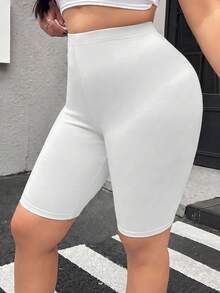 SHEIN EZwear 2件組大尺碼酷感面料系列黑色高腰緊身短褲，春夏服飾 - 黑與白 - 查看 5