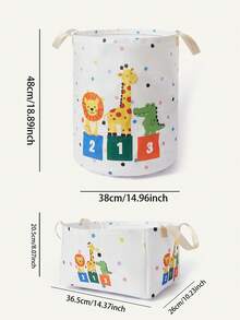 Cozy Pixies 1 Piece, Cute Little Animal Pattern Printing Large Capacity Foldable Round Foldable Round Storage Dirty Clothes Basket Storage Basket, Portable And Ea - Multicolor - View 14