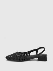 CUCCOO BIZCHIC Zapatos de tacón grueso con punta puntiaguda y bloques de color para mujer, primavera/verano - Negro brillante - Ver 8