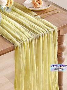1/5pcs Polyester Yellow Crinkle Table Runner, Suitable For Holiday Graduation Ceremony, Birthday Party Decoration, Wedding Supplies, Holiday Home Party Room Dining Table Decor, Baby Shower, Bridal Shower Tablecloth, Banquet Party Table Runner, Gauze - Yellow - View 1