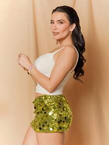 Dania Mndz Shop Women's Low Waist Lime Green Sequin Bodycon Mini Skirt, Sparkly Rhinestone Detail Y2K Summer Night Out Clubwear For Birthday Parties,Prom & Raves - Green - View 5