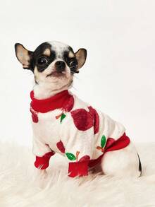 PETSIN 1 Pc Red Apple Print Flannel Sweatshirt For Autumn And Winter, Thick And Warm Pet Clothing - Multicolor - View 7
