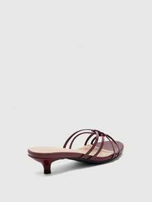CUCCOO BIZCHIC Women's Burgundy Thin Strap Woven Kitten Heel Sandals, Round Toe Open Toe Knot Geometric Pattern Low Heel, Summer Casual Commute Versatile - Burgundy - View 6