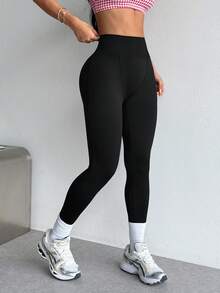Dewbera Dewbera Women's Solid Color High Waist Leggings Equestrian Riding Pants - Black - View 3