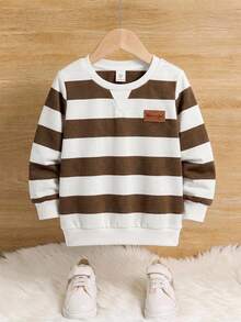 SHEIN Kids Boys' Fitted Academy Striped Crew Neck Regular Shoulder Autumn Sweatshirt - Multicolor - View 1