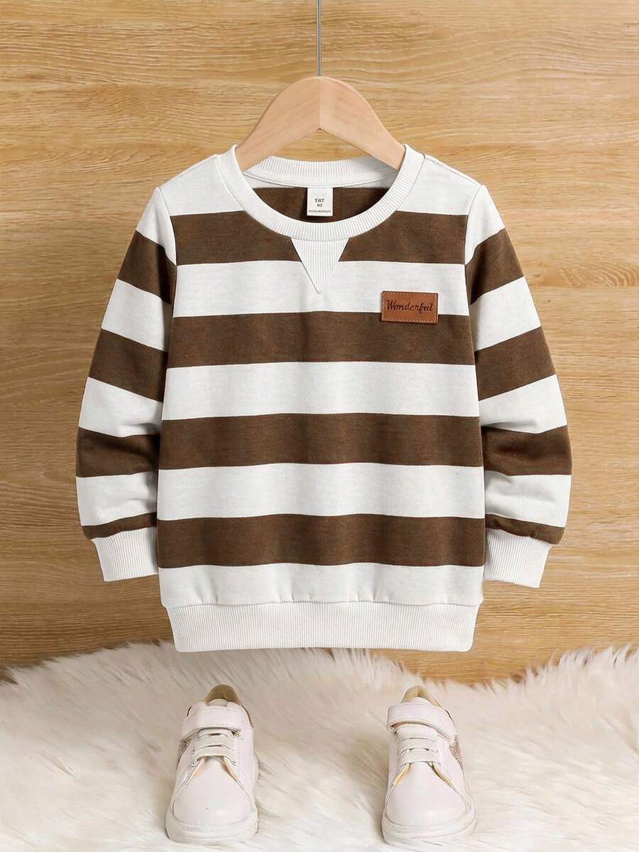 SHEIN Kids Boys' Fitted Academy Striped Crew Neck Regular Shoulder Autumn Sweatshirt - Multicolor - View 1