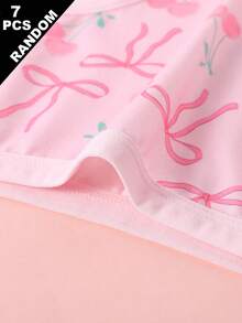 7pcs/Set Girls Big Tween Girl Simple Fashion Cute Butterfly Floral Print Comfortable Triangle Panties, Random Assortment Autumn Fall - Multicolor - View 4