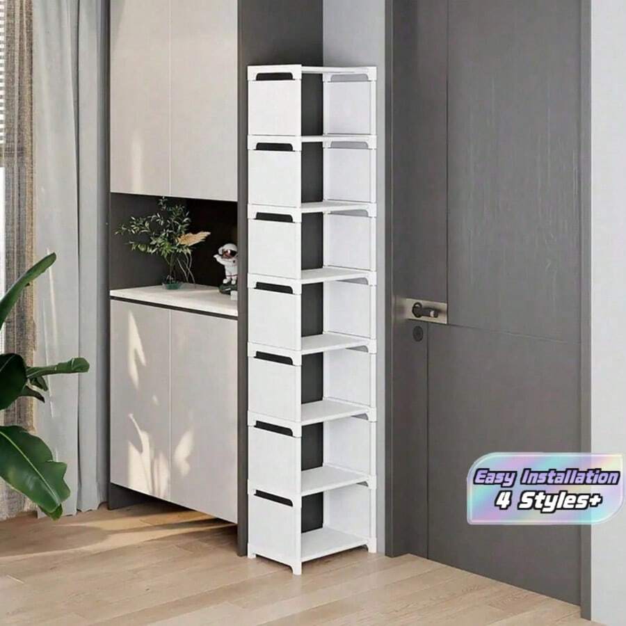 1pc Adjustable 6/8 Tier Metal Shoe Rack - Multi-Functional Portable Entryway Storage Rack, Suitable For Dorm And Home, Multi-Layer Sneaker And Shoe Storage, Minimalist White/Black Design Durable Shoe Organizer - Multicolor - View 1