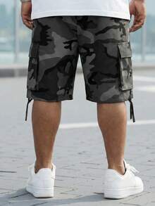 DRIVNCORE Plus Size Men's Summer Casual Camouflage Cargo Shorts With Flap Pocket - Dark Grey - View 2