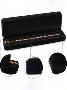 Velvet Jewelry Box, Long Chain Ring Box, Pearl Necklace Storage Case, Gift Box For Earrings Pendant, Portable Flannel Jewelry Packaging Box - Black - View 11