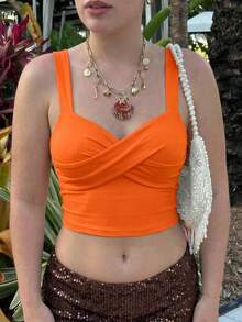 SHEIN MOD Plus Solid Crop Cami Top - Orange - View 3