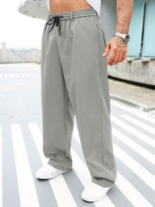 Manfinity RSRT Plus Size Men's Solid Color Straight Leg Loose Casual Long Pants - Grey - View 4