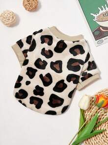 PETSIN Khaki Leopard Print Thermal Lined Warm Crewneck Pet Sweatshirt For Cats And Dogs, Autumn/Winter - Multicolor - View 6