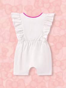 HELLO KITTY AND FRIENDS | SHEIN Baby Girl Cartoon And Letter Graphic Ruffle Trim Romper - White - View 2