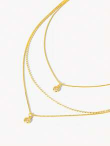 Opalesca 1pc Copper Chain Exquisite Artificial Zirconia Pendant Gold Multi-Layer Stackable Necklace, Suitable For Women's Daily Wear, Dating And Party - Yellow Gold - View 6