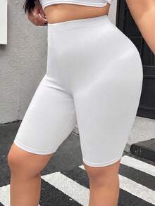SHEIN EZwear 2件組大尺碼涼感面料系列海軍藍白色高腰緊身短褲，春夏運動健身運動服 - 藏蓝色 - 查看 7
