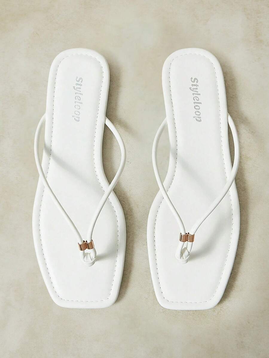 Styleloop Ladies Summer Thong Flat Shoes. - White - View 1