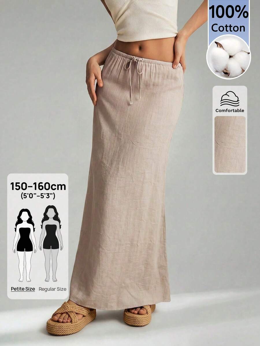 SHEIN PETITE Modischer Damen-Maxirock im Pendler-Stil in Apricot, 100% Baumwolle - Aprikosenfarben - Übersicht 1