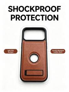 1pc Premium PU Leather Textured Phone Case With Stand, Shockproof, Compatible With IPhone 17 Pro Max Plus - Brown - View 5
