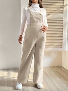 SHEIN Overol de maternidad casual versátil de unicolor para otoño - Caqui - Ver 3