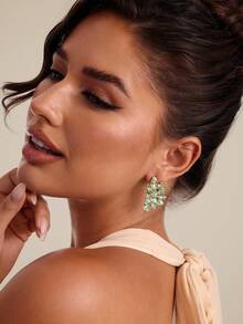 Altistry 1 Pair Bohemian Alloy & Glass Crystal Rhinestone Fashion Elegant Ladies High-End Luxury Exaggerated Earrings - Grass Green - View 4