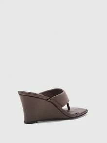 CUCCOO BIZCHIC Spring And Summer Brown Mezzanine Herringbone Strap Square Toe Slope Heel High Heel Minimalist Black Slippers Travel Commuter Dating - Brown - View 4