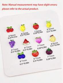 100/200/500Pcs Flatback Fruit Nail Charms – Mini Strawberry Cherry Apple Watermelon Resin Gems, Cute Cartoon Nail Decor For DIY Craft - Multicolor - View 3