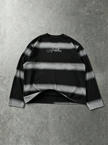 ROMWE MEN Essentials Men's Letter Print Casual Versatile Daily Long Sleeve T-Shirt - Black - View 1