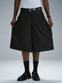 STYNVO Men's Black And White Pleated Wide Leg Loose Fit 5-Inch Shorts Club Going Out Rave Summer Streatwear Street - Light Grey - View 5
