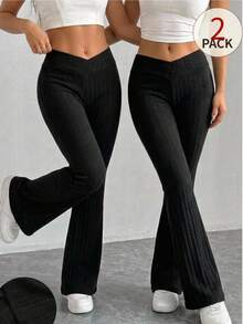 SHEIN Tween Girl Tween Girl Girls Casual Solid Color Flared Sleeve Top And Flared Pants Set (Fall/Winter) Pcs - Black - View 3