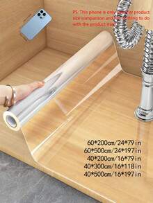 1 Roll Transparent Wall Protective Film, Oil And Stain Resistant, Plastic Kitchen Backsplash Wallpaper, Static Cling Wall Protector, Home Decor - Clear - View 3