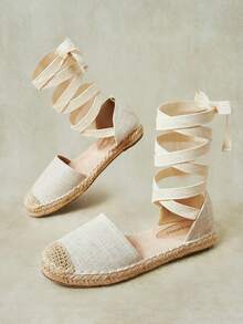 Styleloop Ladies, Straw Twine, Herringbone Straps, Flat Shoes. - Apricot - View 6