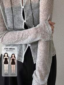 Dazy Tall Kaos Kasual Lengan Panjang Semi-Transparan Kerah Bulat Kancing Depan untuk Wanita, Cocok untuk Musim Gugur - Putih - View 1