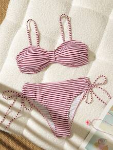 SHEIN SunnyBelle 春夏時尚熱銷女款度假條紋印花性感兩件式比基尼套裝 - 彩色 - 查看 6
