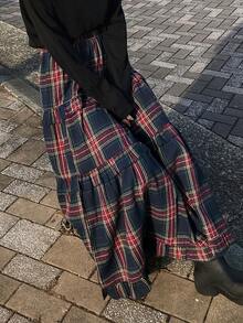 Dazy Tall Women's Plaid Vacation Style Long Skirt - Navy Blue - View 4