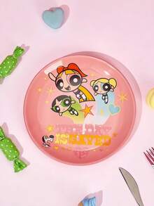 THE POWERPUFF GIRLS X Joivida 1 pieza Plato de cena de cerámica rosa X Joivida, diseño de dibujos animados divertido, perfecto para el hogar, la cocina, como plato para aperitivos, dulces, postres, pasteles, frutas, ideal para la familia, fiestas, picnics, bodas, un regalo divertido para los fans - Multicolor - Ver 1
