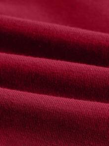 SHEIN ICON Casual Contrast Trim Lettered Drawstring Neck Top - Burgundy - View 5