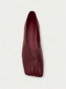 Nöista Burgundy Woven Leather Effect Ballet Flat With A Square Toe And A Sleek, Minimalist Silhouette For Effortless Everyday Elegance. Fall Shoes - Burgundy - View 2