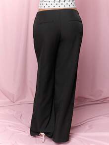Dania Mndz Shop Women's Casual Plain Grey Wide-Leg Relaxed Fit Trousers With Drawstring & Mesh Panel Decoration, Versatile For & Commute ,Business Woman Black - Black - View 2
