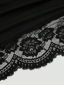Sweetra Plus Size Women's Lace Patchwork Pleated Fashion Date Halter Neck Dress - Black - View 4