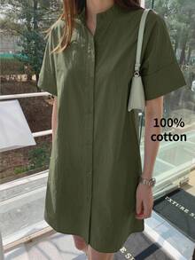BizChic Gaun Longgar, Gaya Vintage Prancis Elegan untuk Bisnis Formal, Liburan, dan Pedesaan, Serbaguna untuk Pemakaian Sehari-hari, Perjalanan Musim Panas dan Musim Gugur - Hijau Tentara - View 2