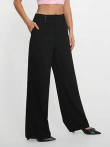 TRNVIE Women's Solid Color Loose Fit Pocket Palazzo Pants Fall Cloth For Women - Black - View 4
