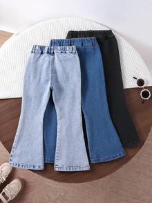 Celana Jeans Denim 3pcs/Set untuk Anak Perempuan, Multi-Warna Slim Fit Stretch Flare Leg Gaya Kasual Dasar, Cocok untuk Semua Musim, Liburan dan Pakaian Sehari-hari - MultiWarna - View 2