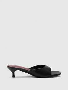CUCCOO BIZCHIC Women's Spring/Summer New Black One-Piece Open Toe High Heel Sandals, Minimalist Fashionable Comfortable Versatile Commuter Sandals - Black PU~ @ - View 2