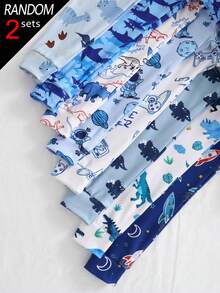 [8 Set, Dikirim 2 Set Secara Acak] Pakaian Rumah Anak Laki-Laki dan Remaja, Set Piyama Rajut Lengan Pendek dan Celana Panjang Motif Kartun Lucu, Pas dan Nyaman - MultiWarna - View 6