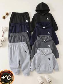 SHEIN 4件組男嬰秋冬抓絨內裡可愛休閒百搭簡約印花長褲多件套兒童運動褲男童慢跑褲 - 彩色 - 查看 1