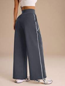Dewbera Dewbera Celana Panjang Wanita Colorblock Pinggang Tinggi Kasual Serbaguna untuk Sehari-hari, Bepergian, dan Olahraga. - Dark Grey - View 2